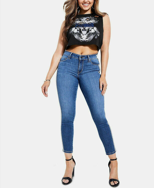 GUESS Women Ripped Cotton Graphic Famous Crop Top Size Small